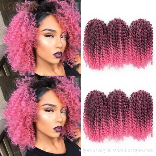 Vigorous 8 inches Synthetic Kinky Braiding Hair Extensions for Women  Marley Braids Ombre Curl Crochet Braid Ombre Pink